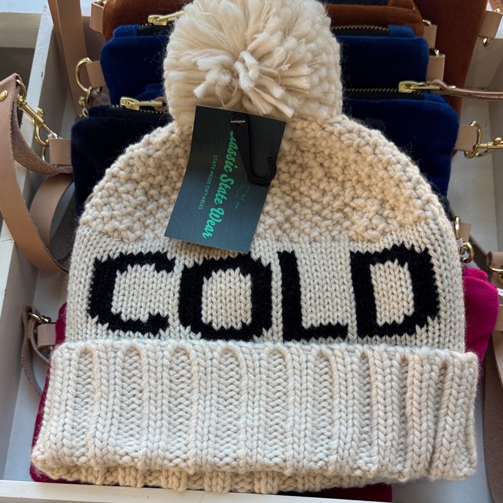 Cream Knit Beanie with Pom Pom